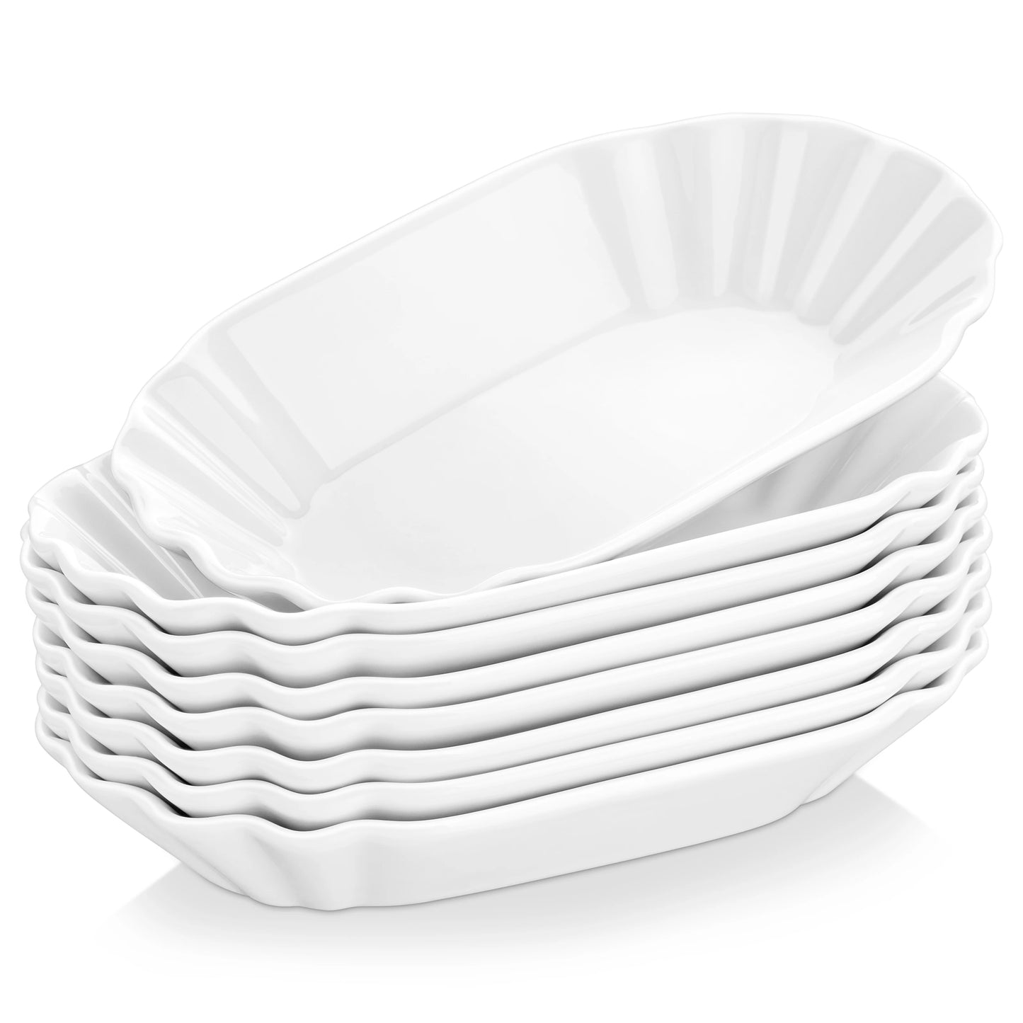8-Piece 7.75” White Porcelain Bowls Set – Breakfast, Dessert, Cake, Snack & Appetizer Dishes