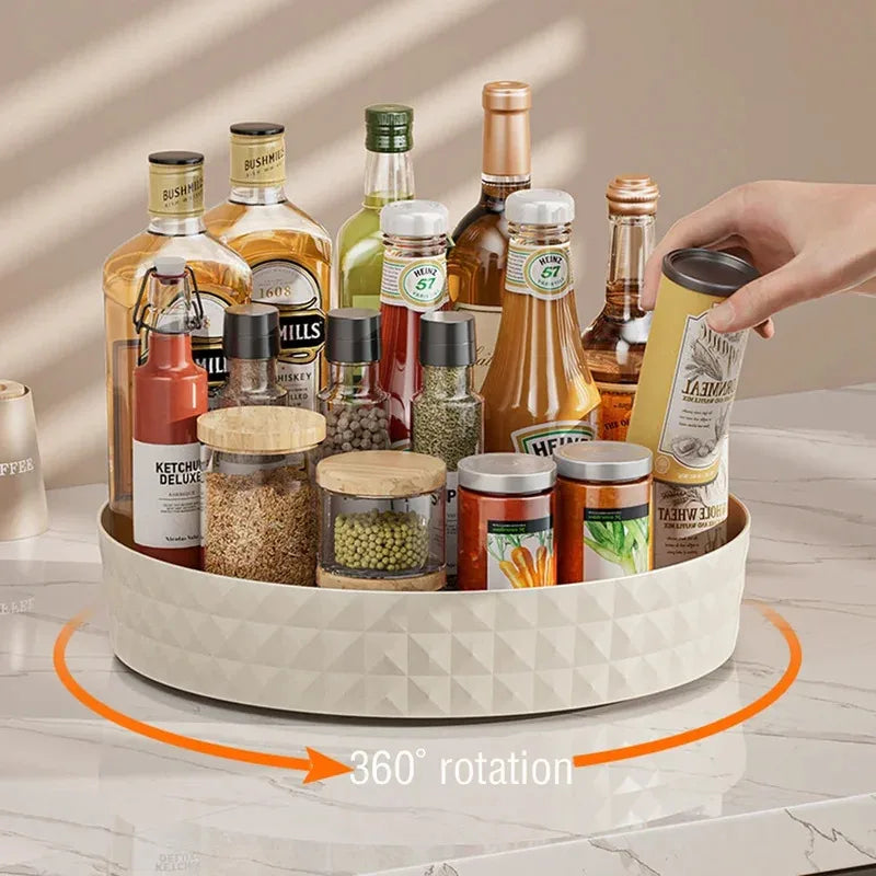 360° Rotating Spice Rack – Non-Slip Organizer Tray for Kitchen & Cabinet Storage