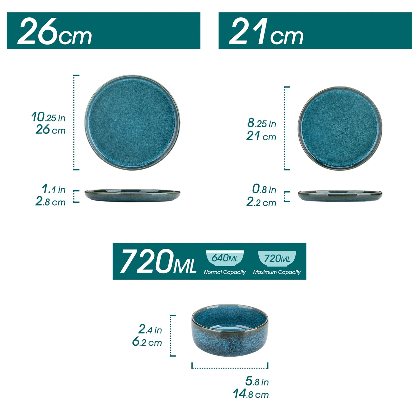 Vancasso 18/36-Piece Blue Ceramic Dinnerware Set – Elegant Reactive Glaze Plates, Bowls & Dessert Plates
