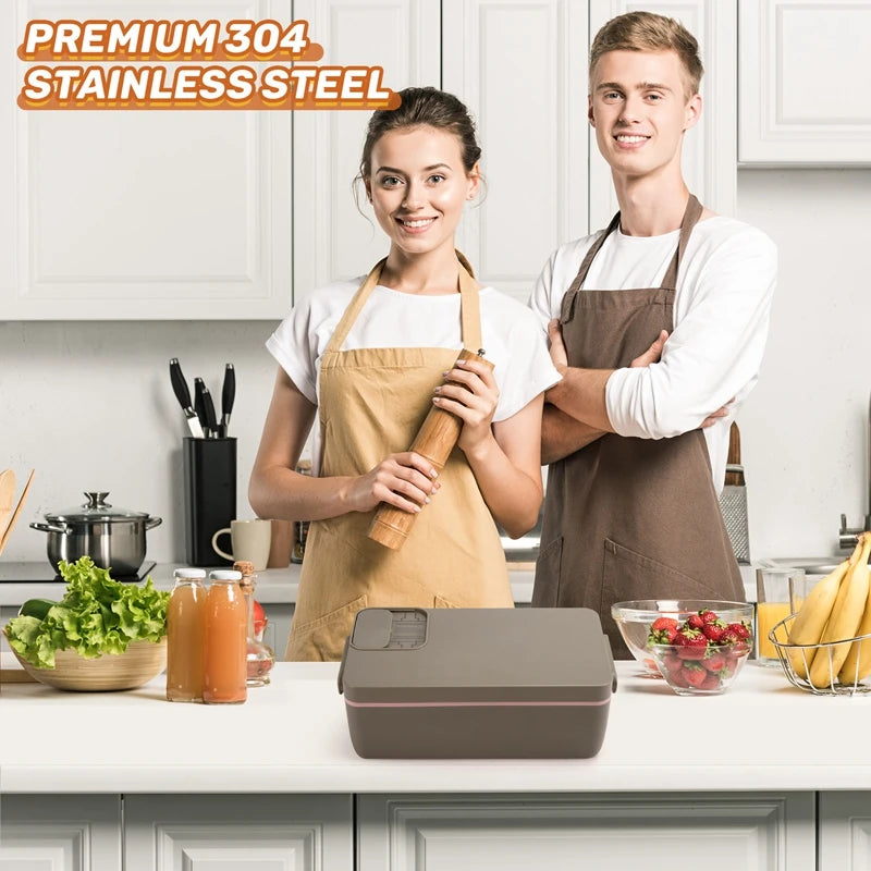 Portable Electric Lunch Box – 1L Stainless Steel, Wireless Food Heater for Office & Travel