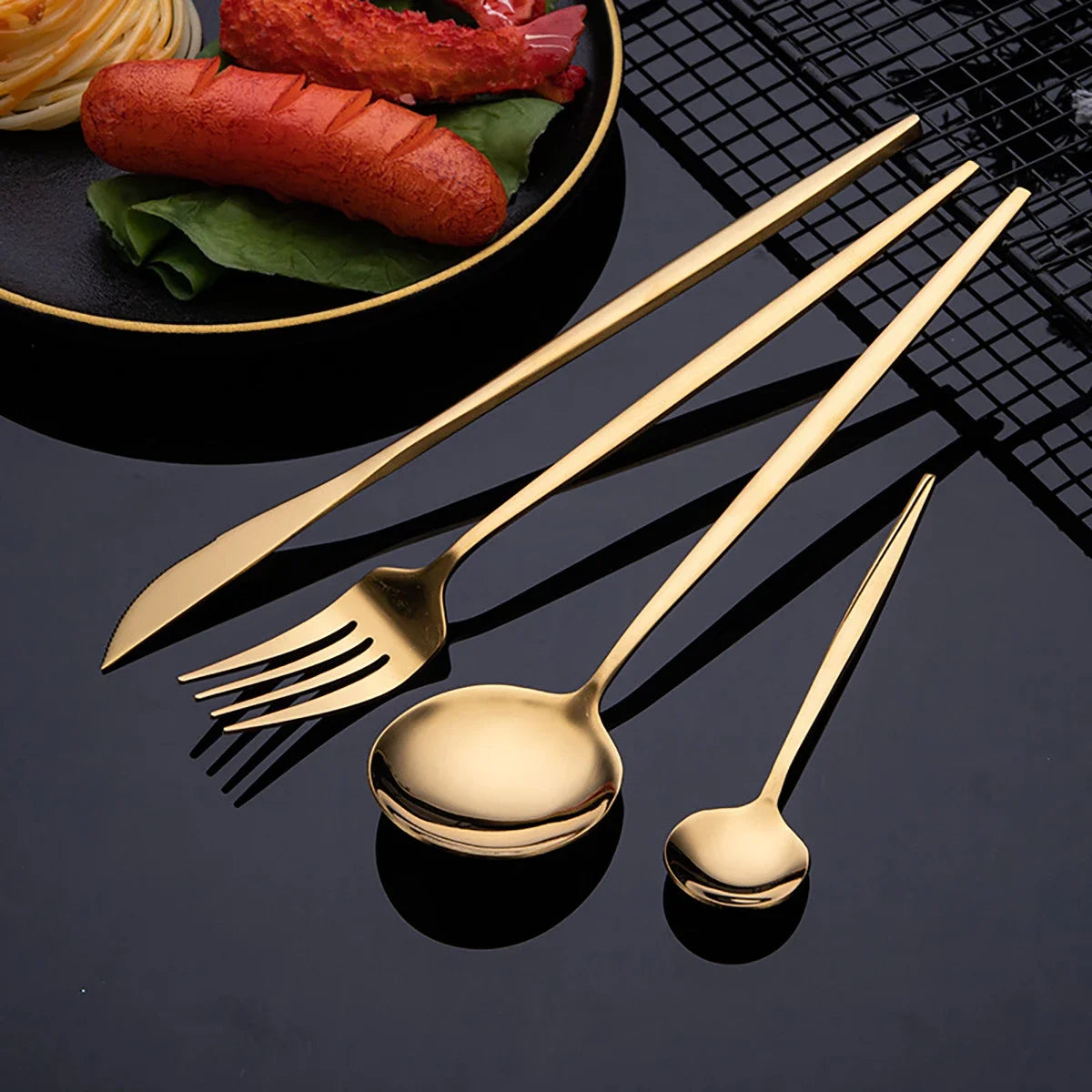 30-Piece Black Stainless Steel Dinnerware & Cutlery Set – Knife, Fork, Spoon & Teaspoon