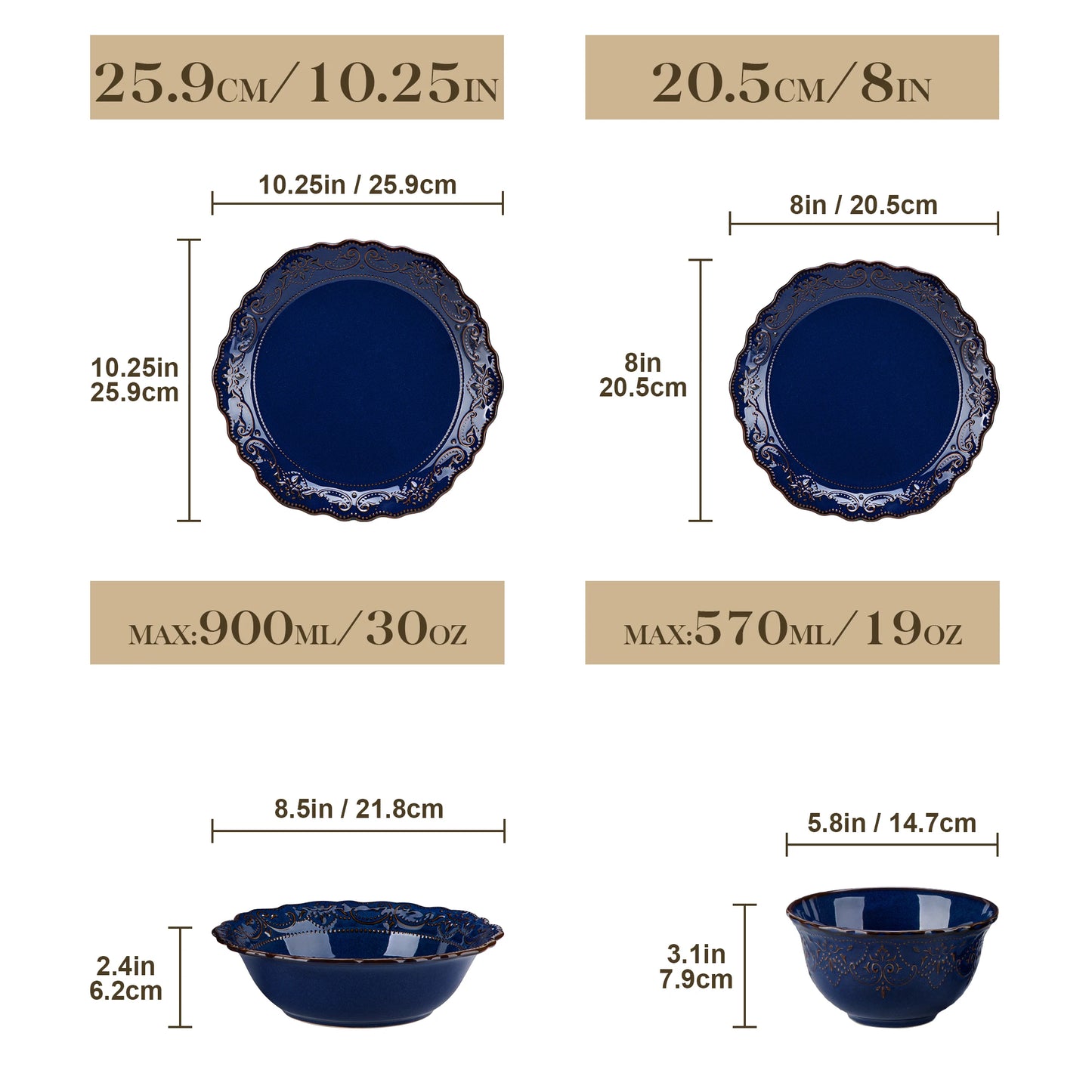 16-Piece Blue Reactive Glaze Ceramic Dinnerware Set – Plates, Bowls & Soup Dishes