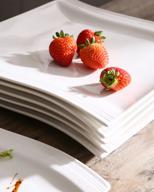 Series Flora – 6/12-Piece 10.25” Ivory White Porcelain Plates, Elegant Ceramic Dinnerware Set