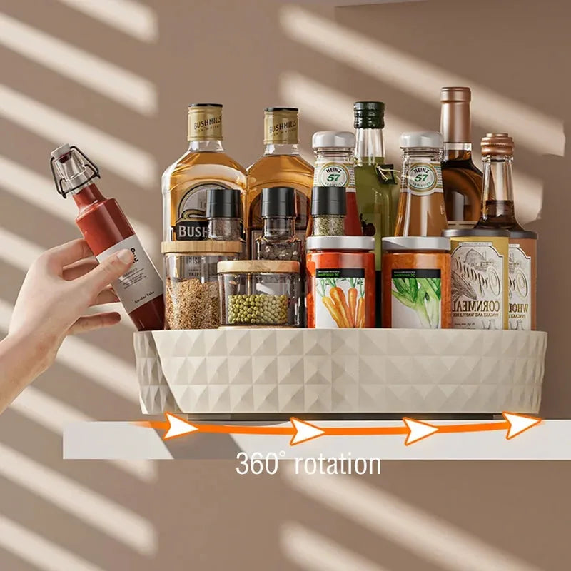 360° Rotating Spice Rack – Non-Slip Organizer Tray for Kitchen & Cabinet Storage