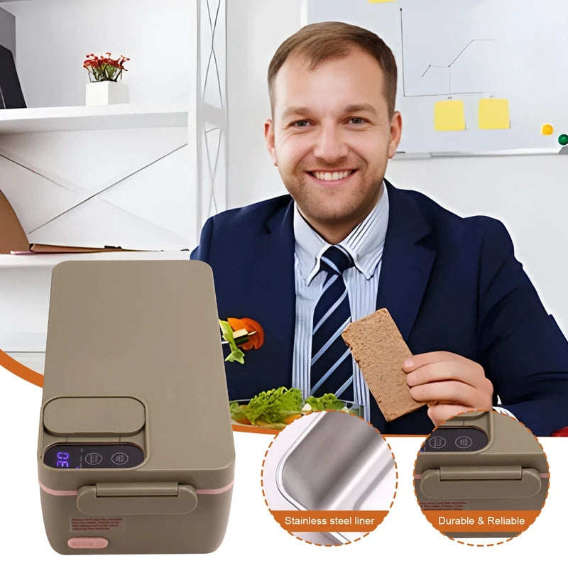 Portable Electric Lunch Box – 1L Stainless Steel, Wireless Food Heater for Office & Travel