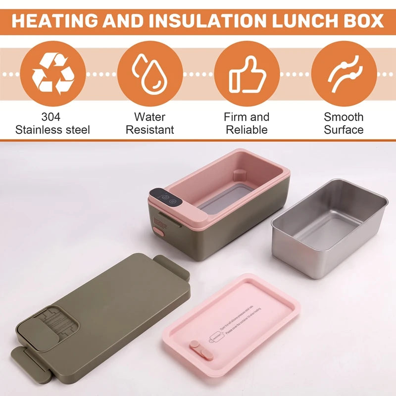 Portable Electric Lunch Box – 1L Stainless Steel, Wireless Food Heater for Office & Travel