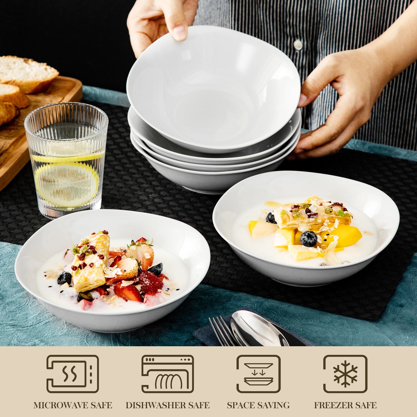 Elisa 6-Piece 6.7” Porcelain Bowl Set – Soup, Cereal, Salad, Dessert & Pasta