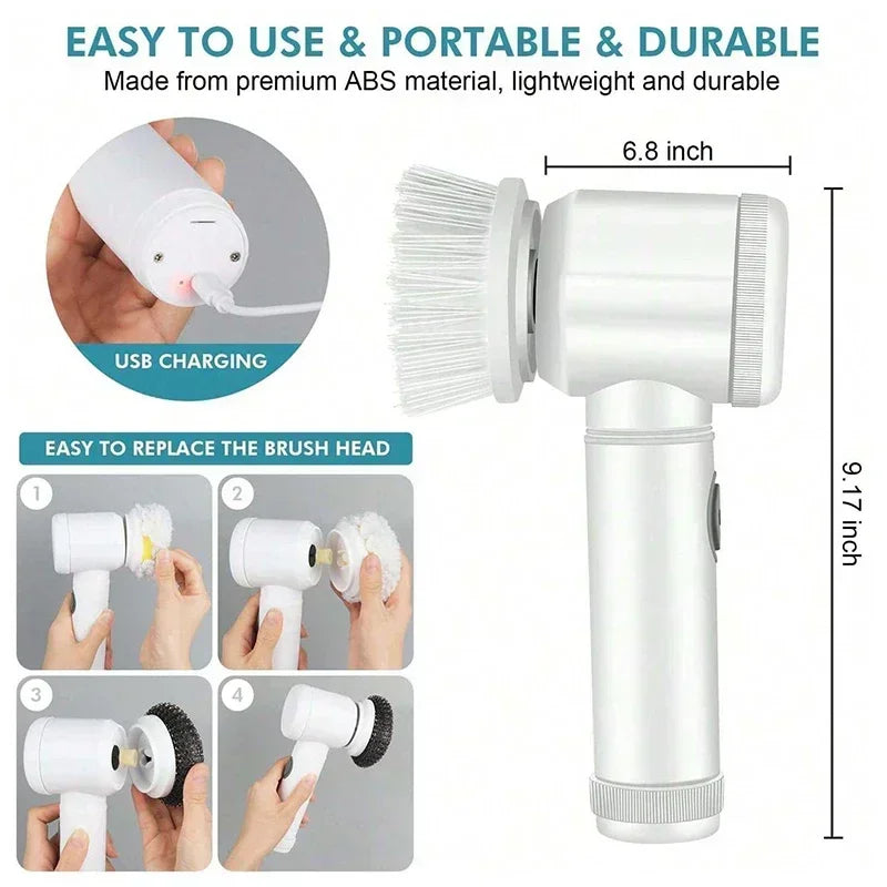 5-in-1 Electric Spin Scrubber – Rechargeable Cleaning Brush with Replaceable Heads