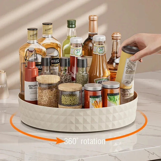 360° Rotating Spice Rack – Non-Slip Organizer Tray for Kitchen & Cabinet Storage