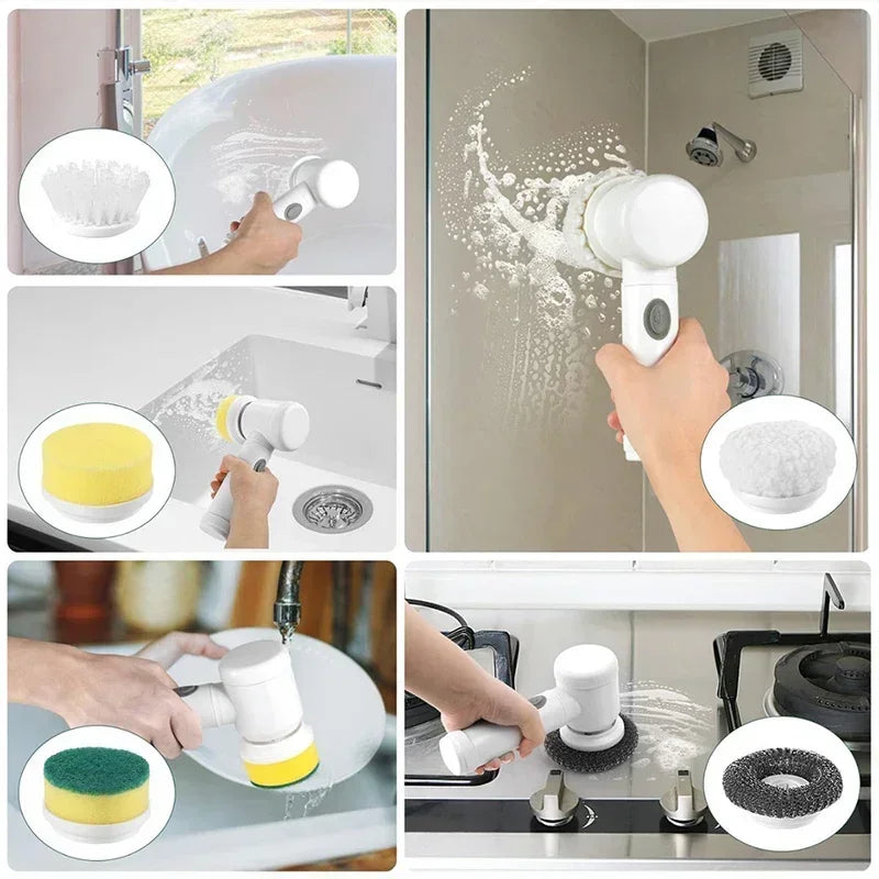 5-in-1 Electric Spin Scrubber – Rechargeable Cleaning Brush with Replaceable Heads