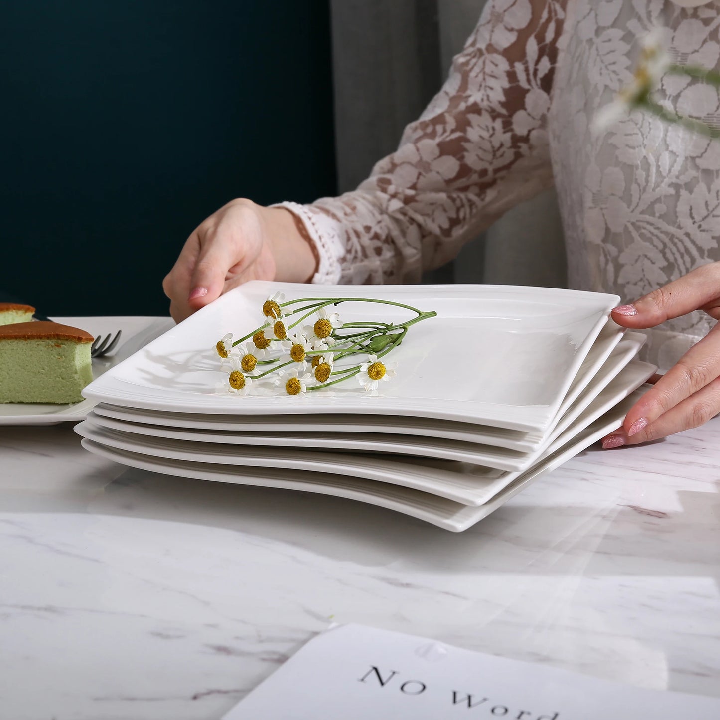 Series Flora – 6/12-Piece 10.25” Ivory White Porcelain Plates, Elegant Ceramic Dinnerware Set