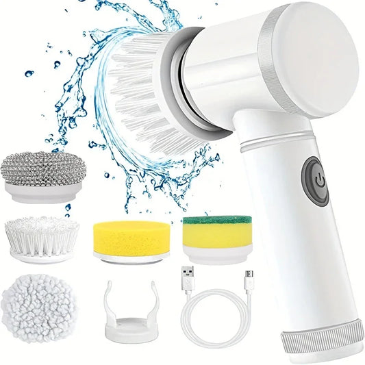 5-in-1 Electric Spin Scrubber – Rechargeable Cleaning Brush with Replaceable Heads