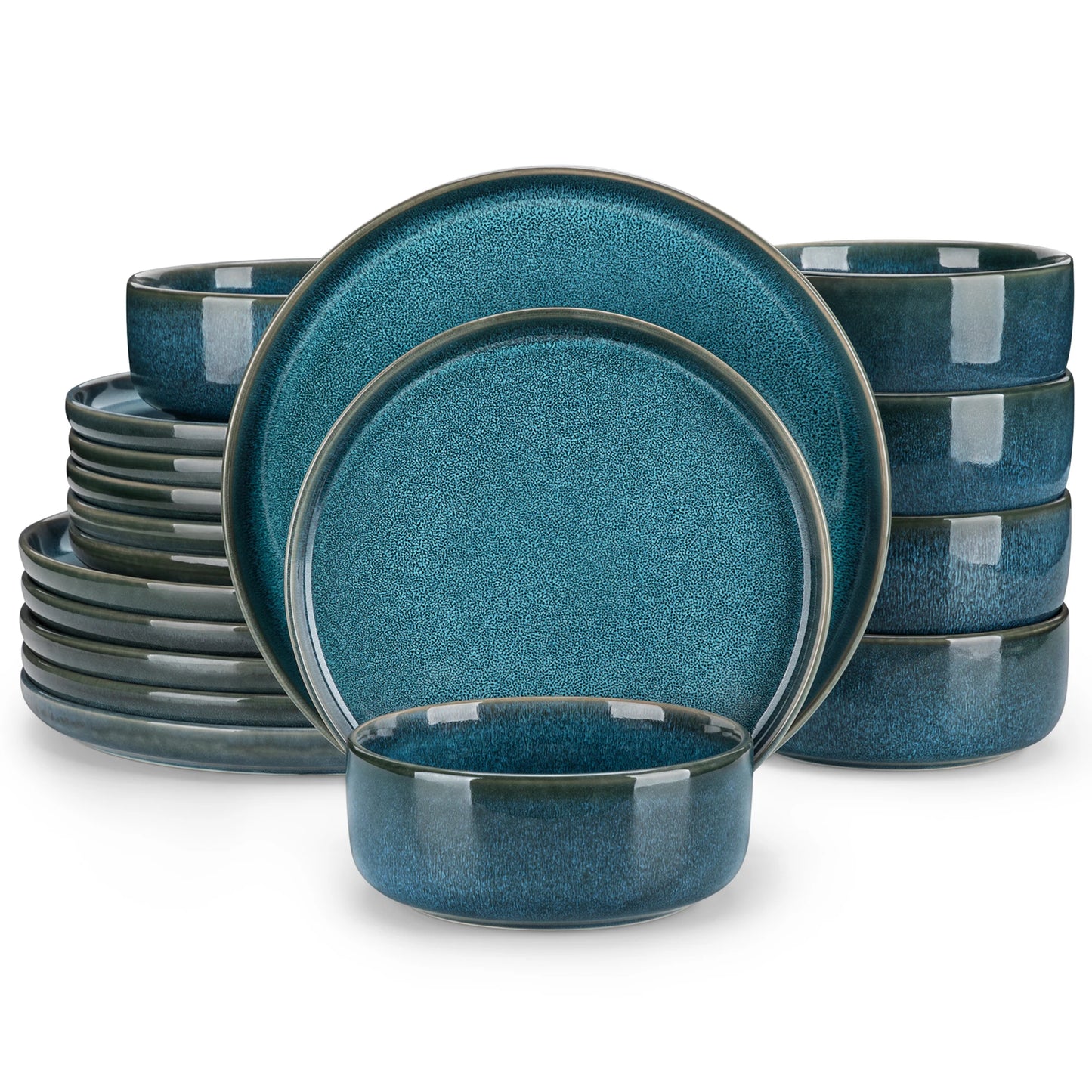 Vancasso 18/36-Piece Blue Ceramic Dinnerware Set – Elegant Reactive Glaze Plates, Bowls & Dessert Plates