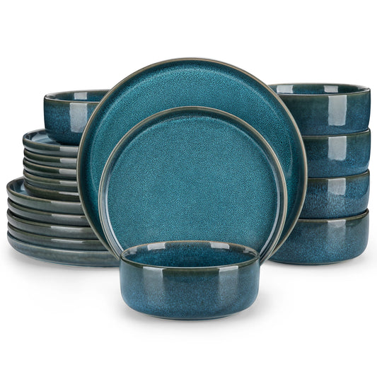 Vancasso 18/36-Piece Blue Ceramic Dinnerware Set – Elegant Reactive Glaze Plates, Bowls & Dessert Plates