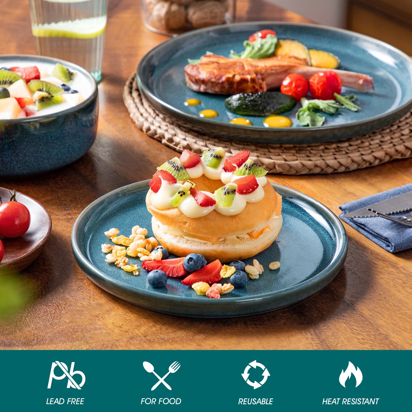 Vancasso 18/36-Piece Blue Ceramic Dinnerware Set – Elegant Reactive Glaze Plates, Bowls & Dessert Plates