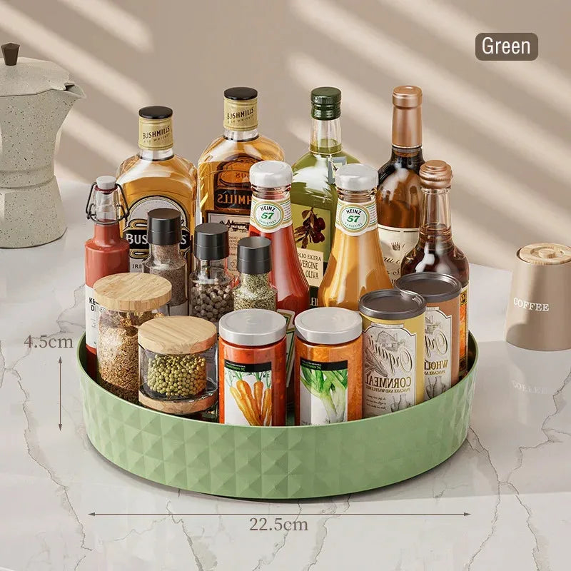 360° Rotating Spice Rack – Non-Slip Organizer Tray for Kitchen & Cabinet Storage