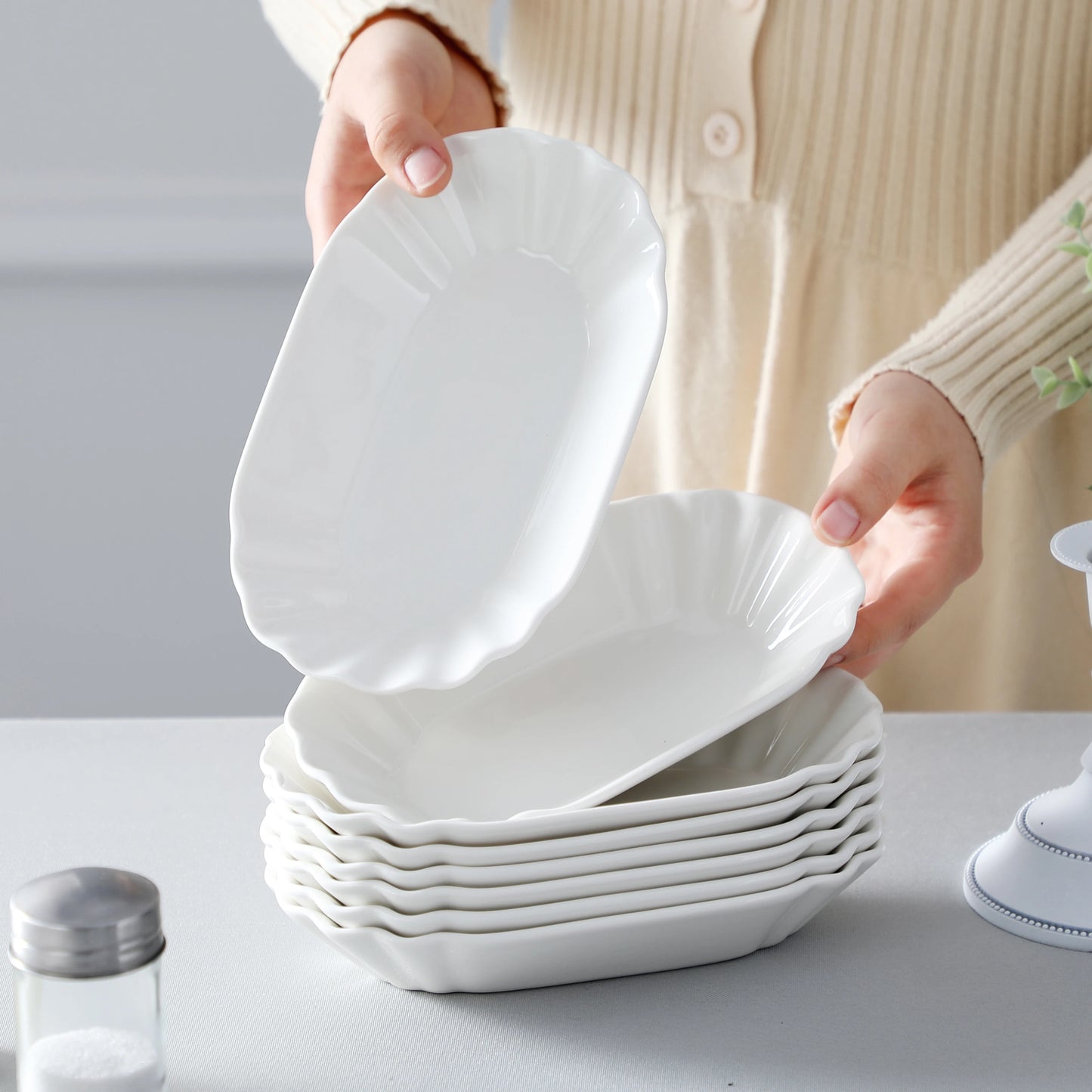 8-Piece 7.75” White Porcelain Bowls Set – Breakfast, Dessert, Cake, Snack & Appetizer Dishes