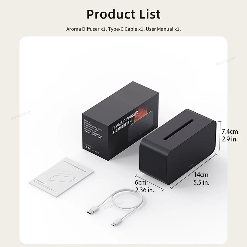 Mini Ultrasonic Aroma Diffuser – LED Flame Humidifier for Essential Oils
