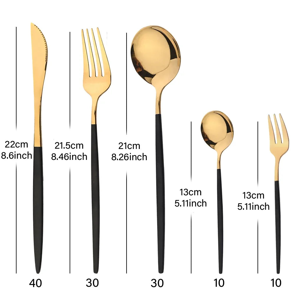 30-Piece Black Stainless Steel Dinnerware & Cutlery Set – Knife, Fork, Spoon & Teaspoon
